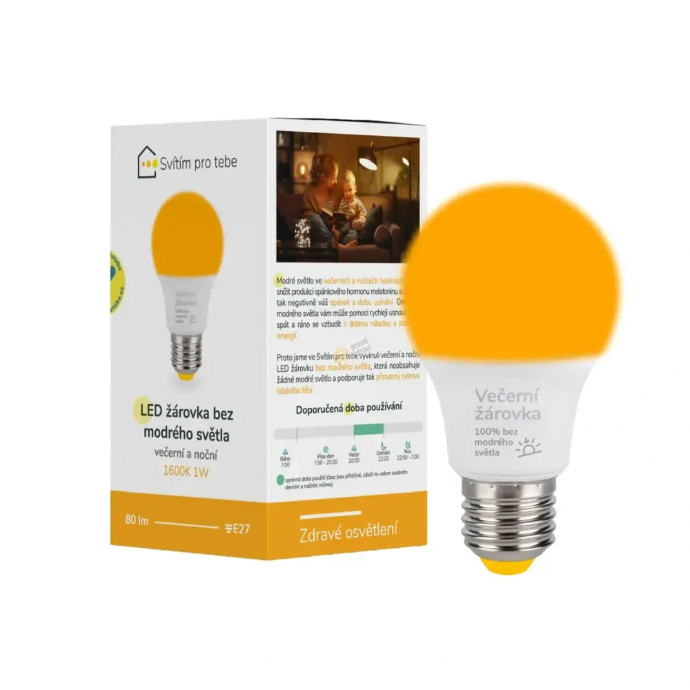 LED žárovka ORANŽOVKA bez modrého světla E27 1W 1600K