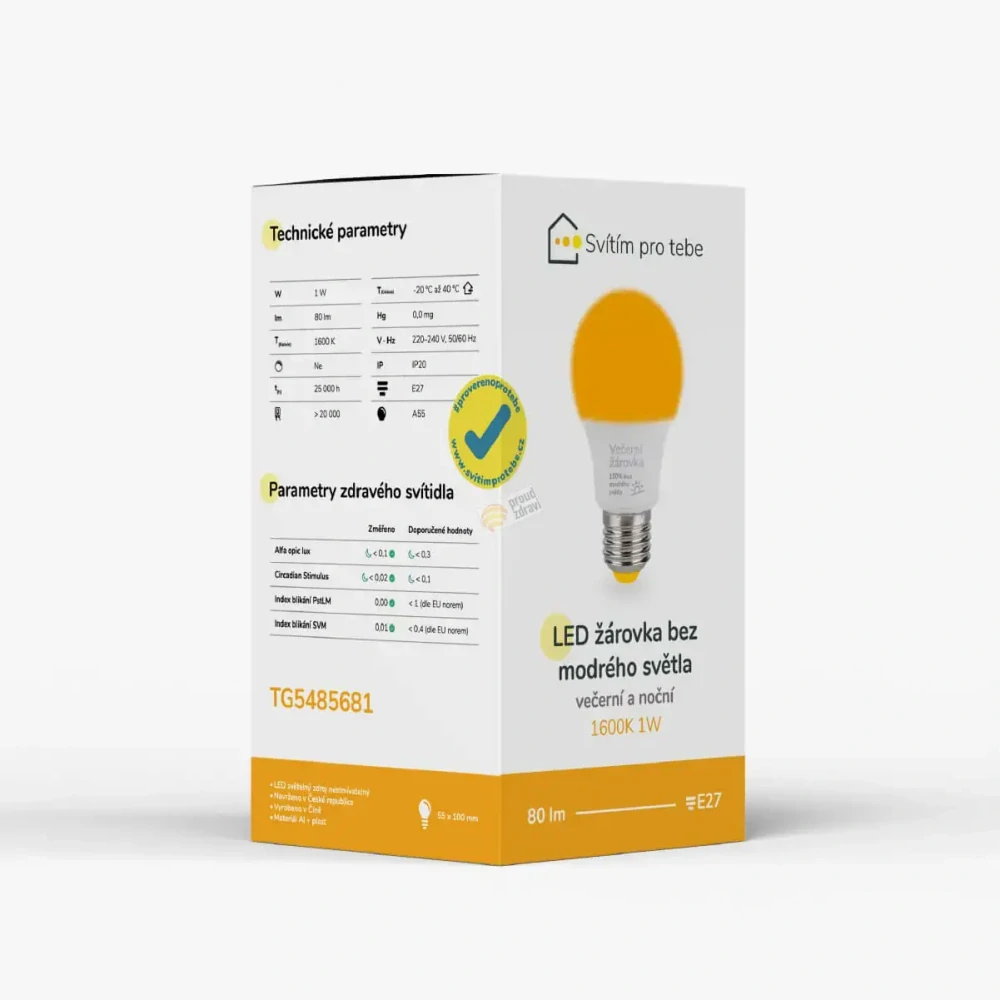 LED žárovka ORANŽOVKA bez modrého světla E27 1W 1600K