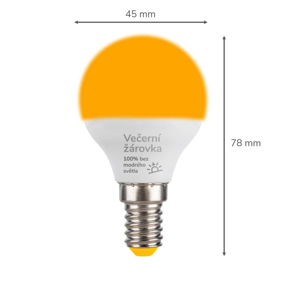 LED žárovka ORANŽOVKA bez modrého světla E14 2W 1600K