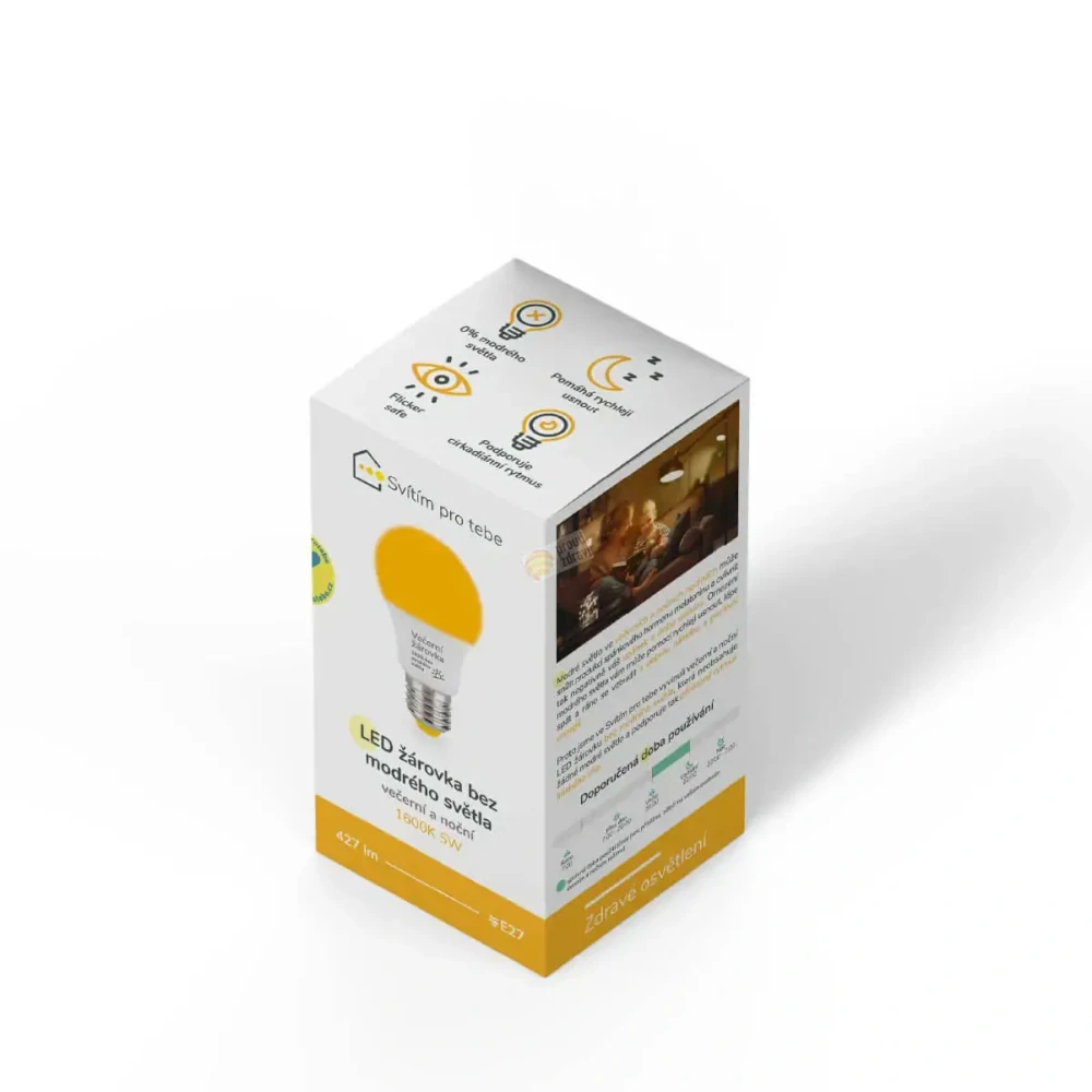 LED žárovka ORANŽOVKA bez modrého světla E27 5W 1600K