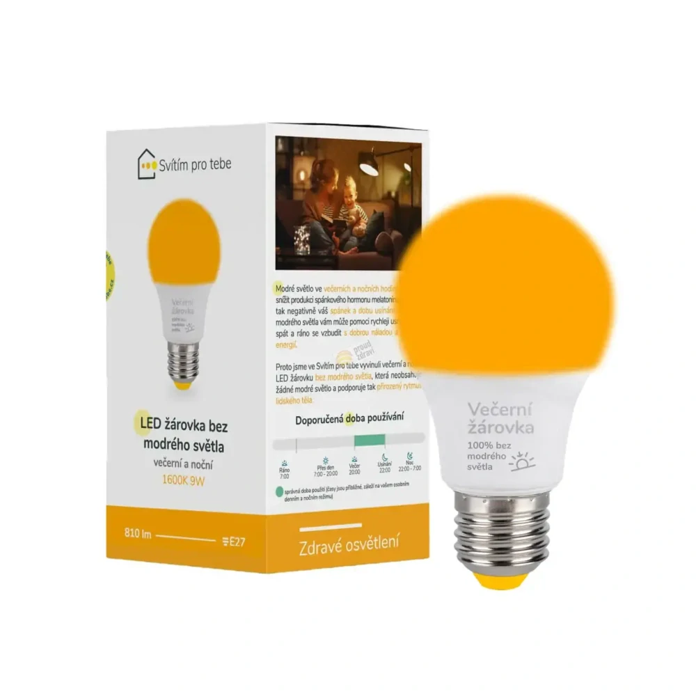 LED žárovka ORANŽOVKA bez modrého světla E27 9W 1600K