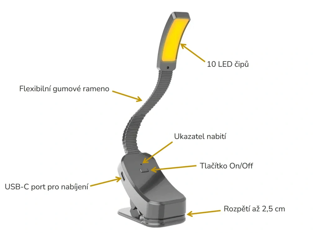 LED lampa na čtení ORANŽOVKA bez modrého světla – stmívatelná | černá