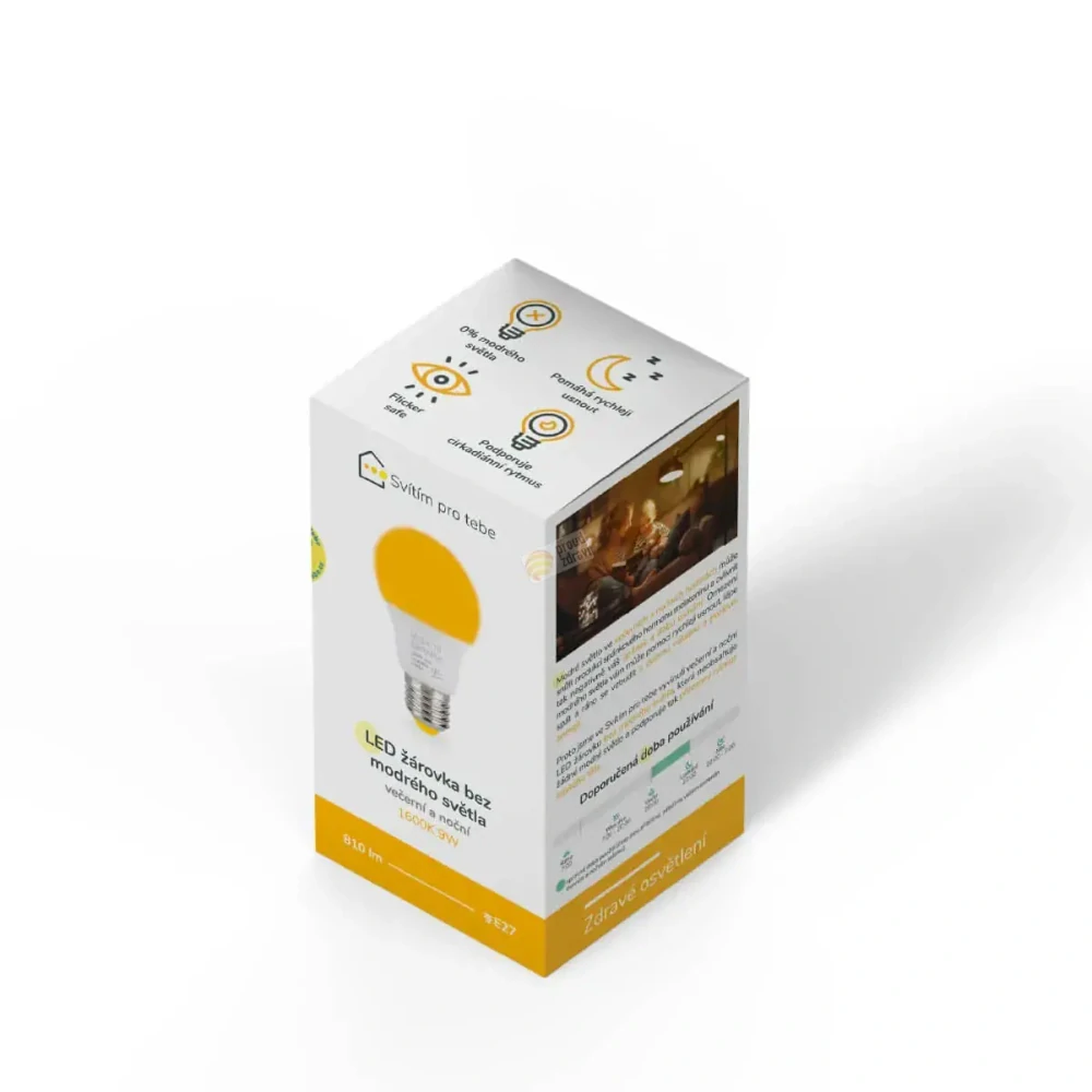 LED žárovka ORANŽOVKA bez modrého světla E27 9W 1600K